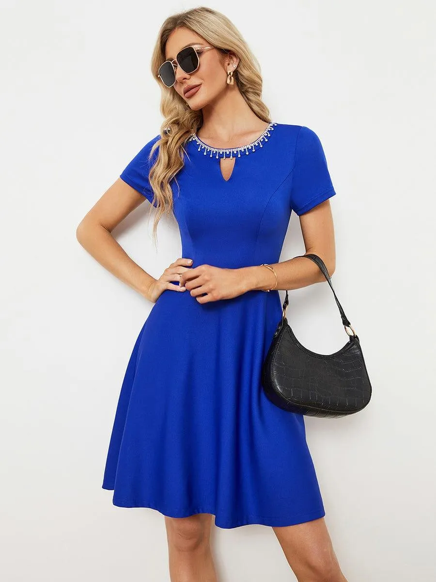 Robe Décontractée décolleté en strass Manches Courtes A-Line Mini(Vente finale)