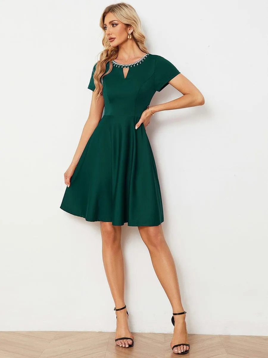 Robe Décontractée décolleté en strass Manches Courtes A-Line Mini(Vente finale)