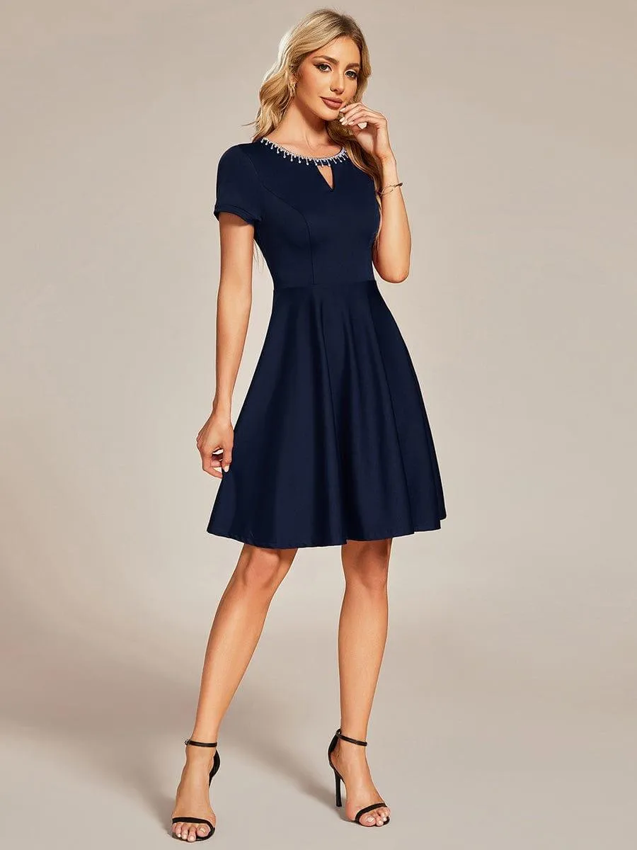 Robe Décontractée décolleté en strass Manches Courtes A-Line Mini(Vente finale)