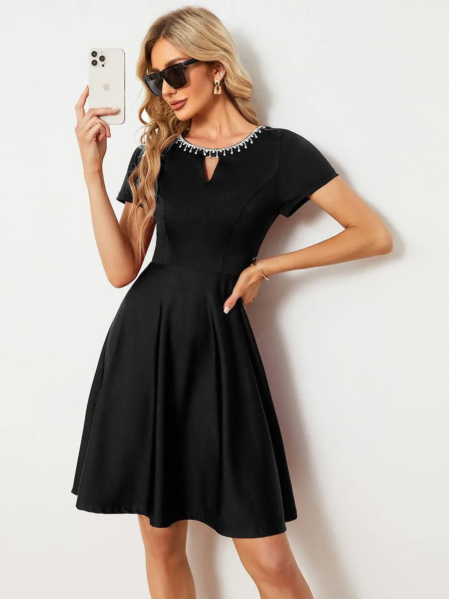 Robe Décontractée décolleté en strass Manches Courtes A-Line Mini(Vente finale)