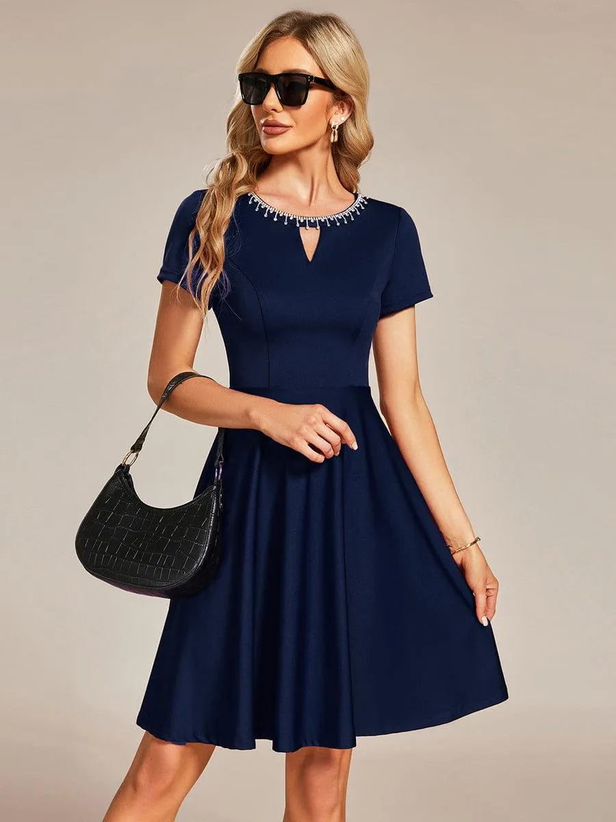 Robe Décontractée décolleté en strass Manches Courtes A-Line Mini(Vente finale)