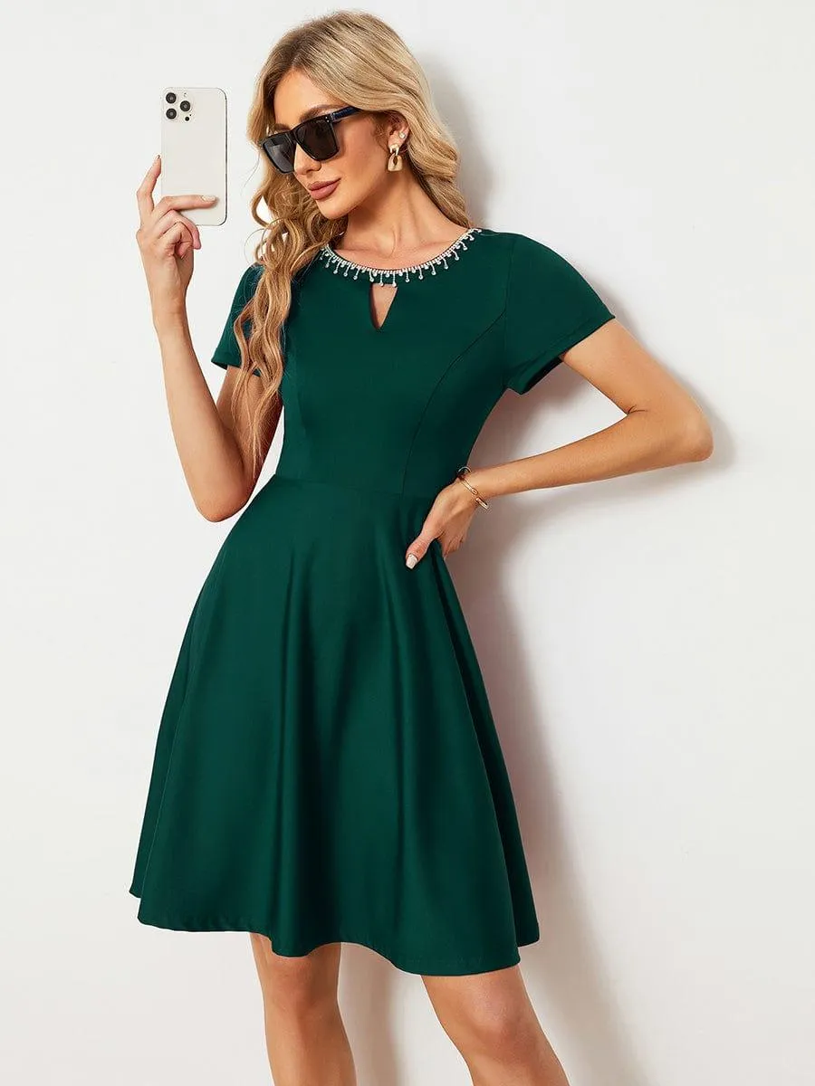 Robe Décontractée décolleté en strass Manches Courtes A-Line Mini(Vente finale)
