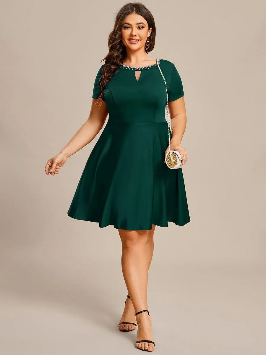Robe Décontractée décolleté en strass Manches Courtes A-Line Mini(Vente finale)