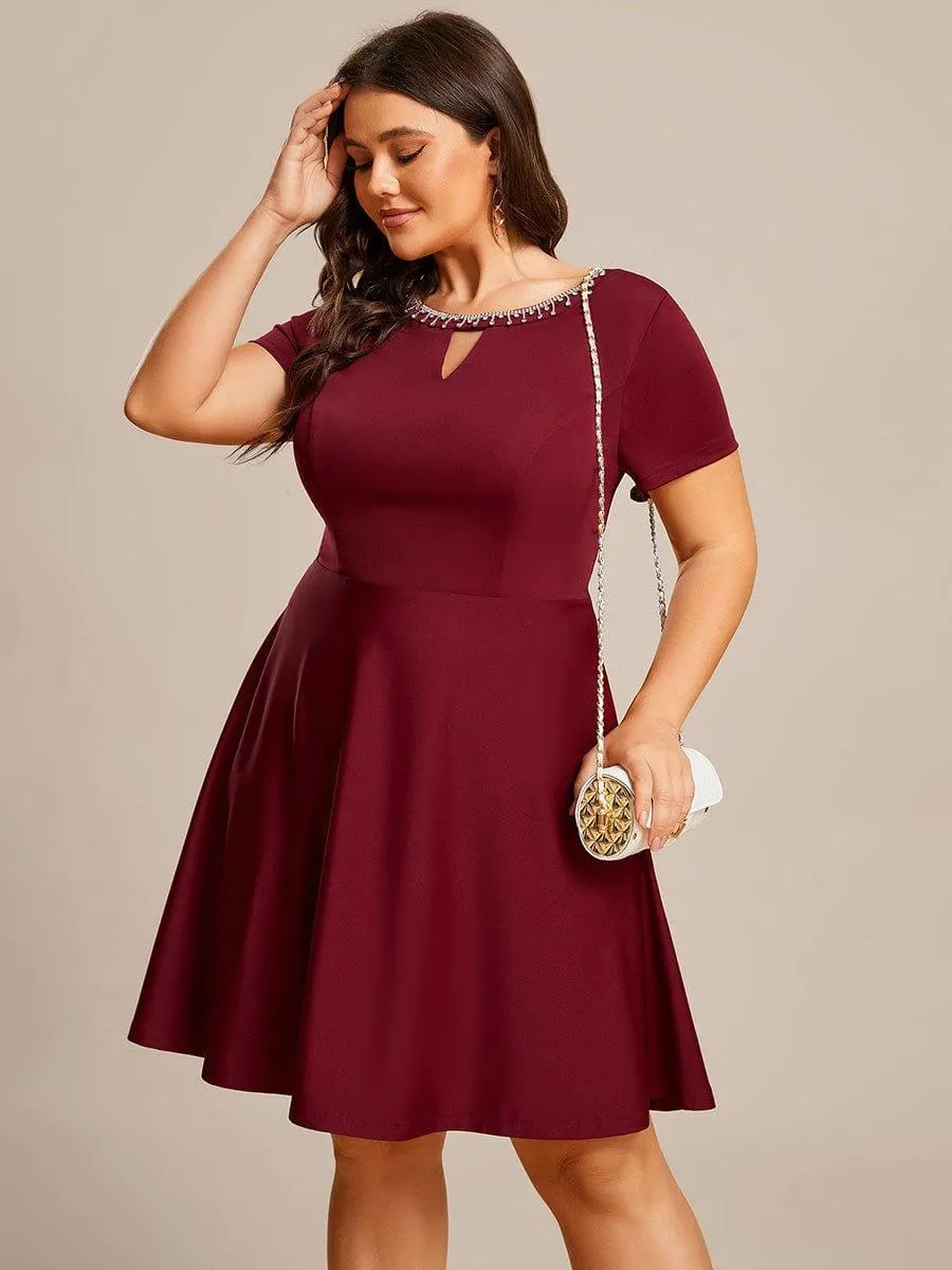 Robe Décontractée décolleté en strass Manches Courtes A-Line Mini(Vente finale)