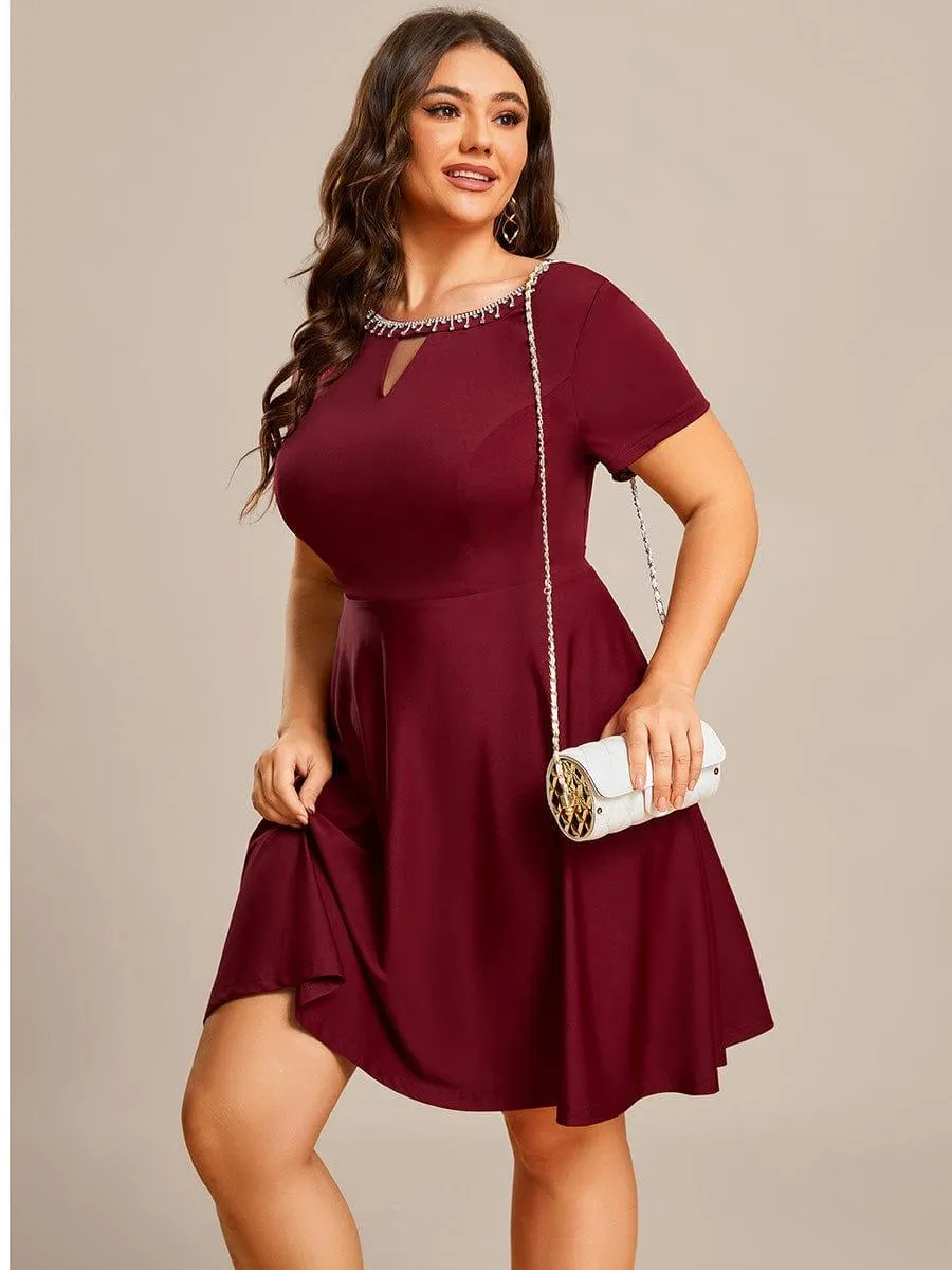 Robe Décontractée décolleté en strass Manches Courtes A-Line Mini(Vente finale)