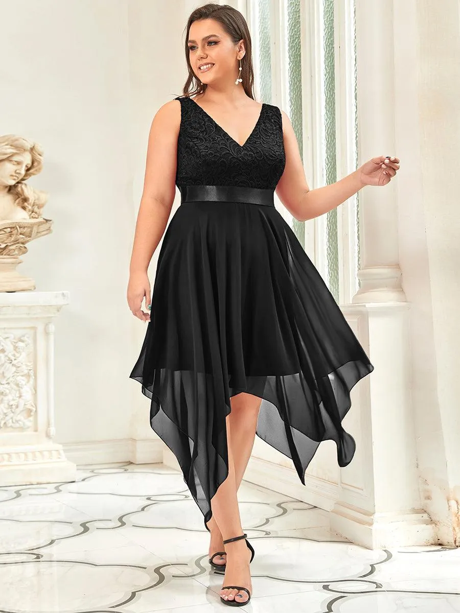 Robe de demoiselle d'honneur en dentelle et en mousseline de soie à col en V de grande taille