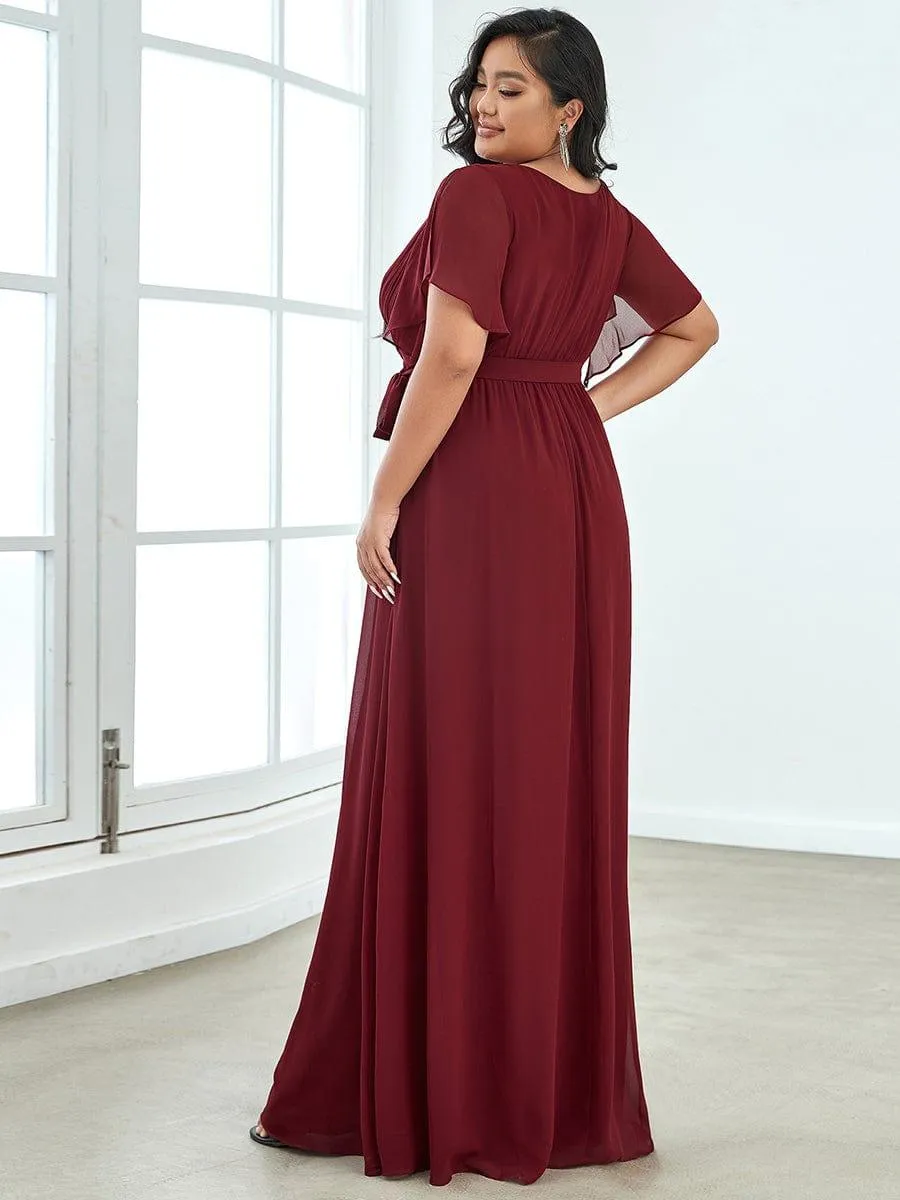 Robe de demoiselle d'honneur en mousseline de soie longue de grande taille à encolure en V Maxi