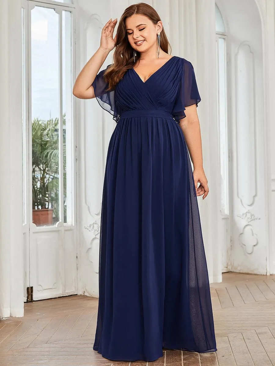 Robe de demoiselle d'honneur en mousseline de soie longue de grande taille à encolure en V Maxi