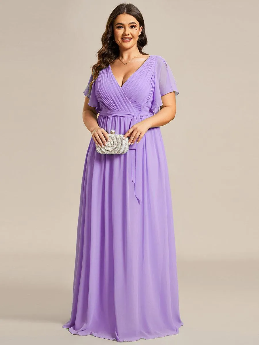 Robe de demoiselle d'honneur en mousseline de soie longue de grande taille à encolure en V Maxi