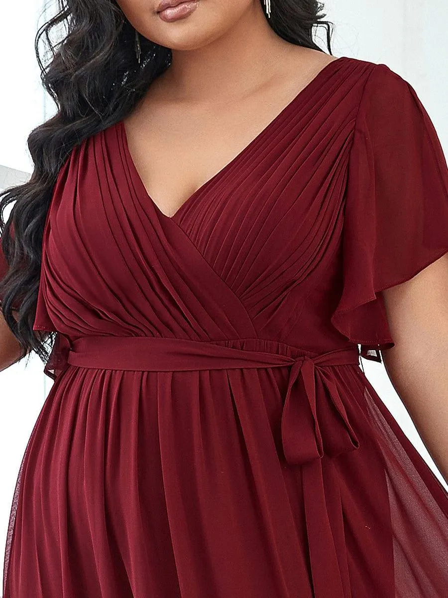 Robe de demoiselle d'honneur en mousseline de soie longue de grande taille à encolure en V Maxi