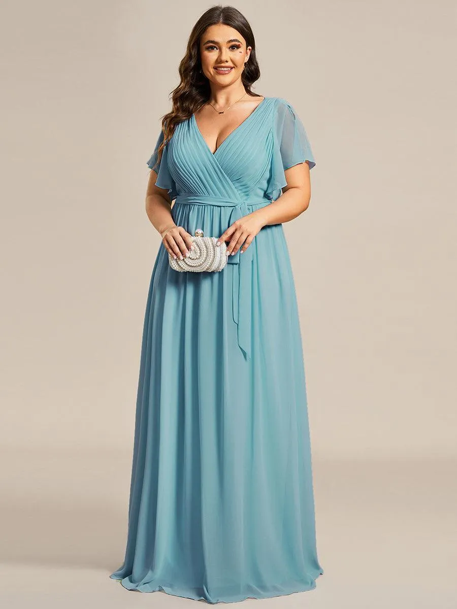 Robe de demoiselle d'honneur en mousseline de soie longue de grande taille à encolure en V Maxi