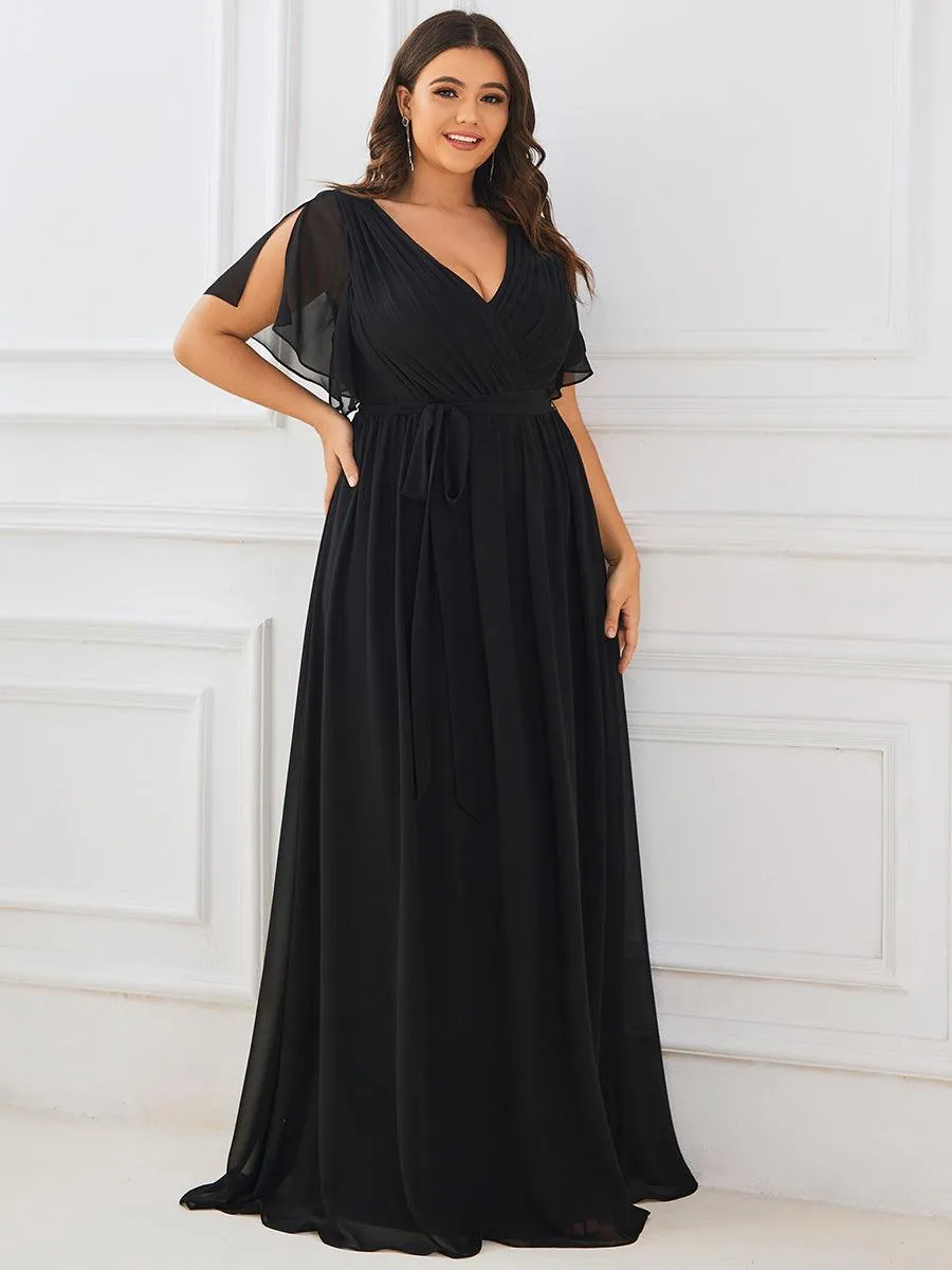Robe de demoiselle d'honneur en mousseline de soie longue de grande taille à encolure en V Maxi
