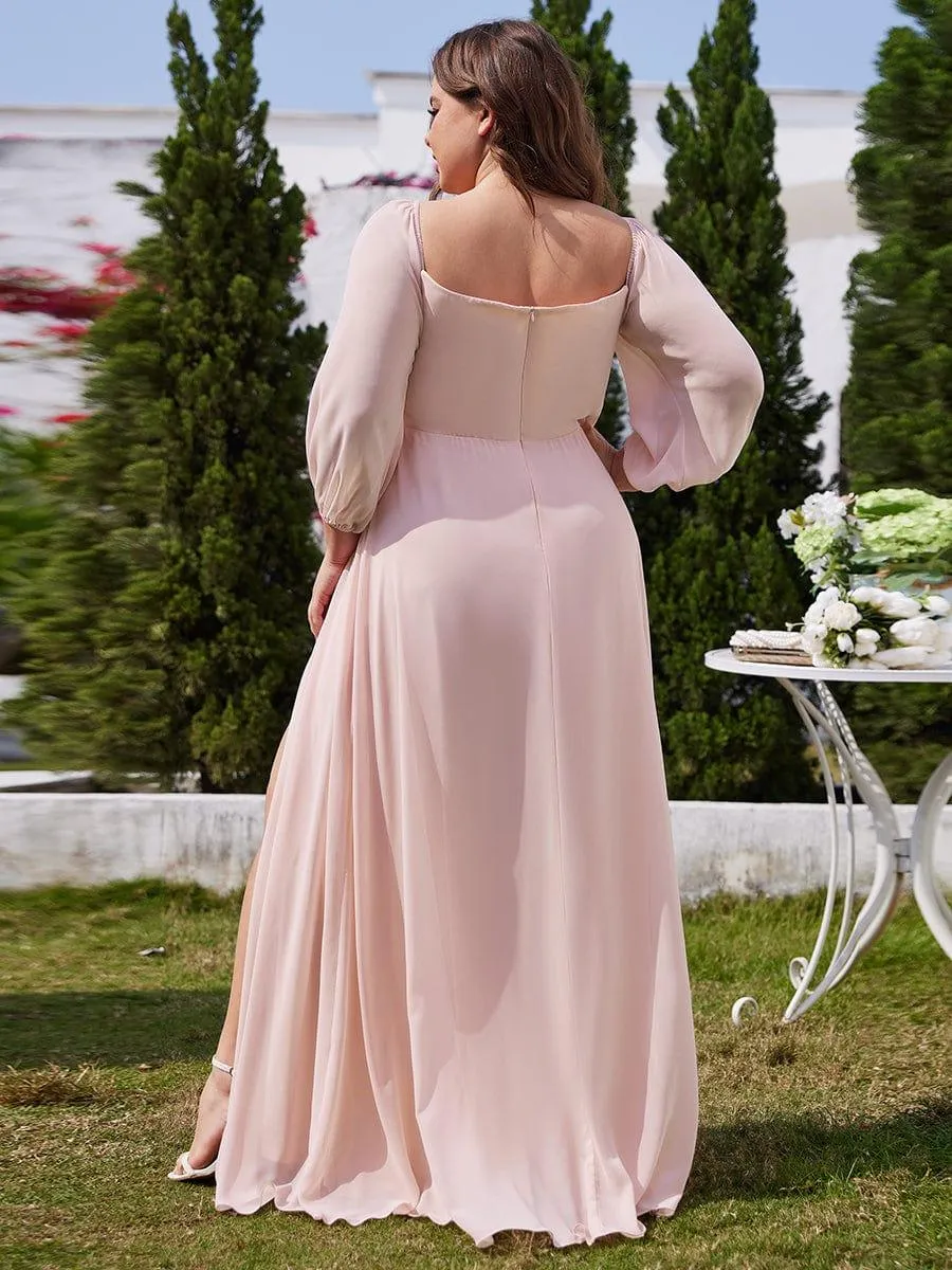 Robe de demoiselle d'honneur plissée taille haute fendue de grande taille avec manches longues
