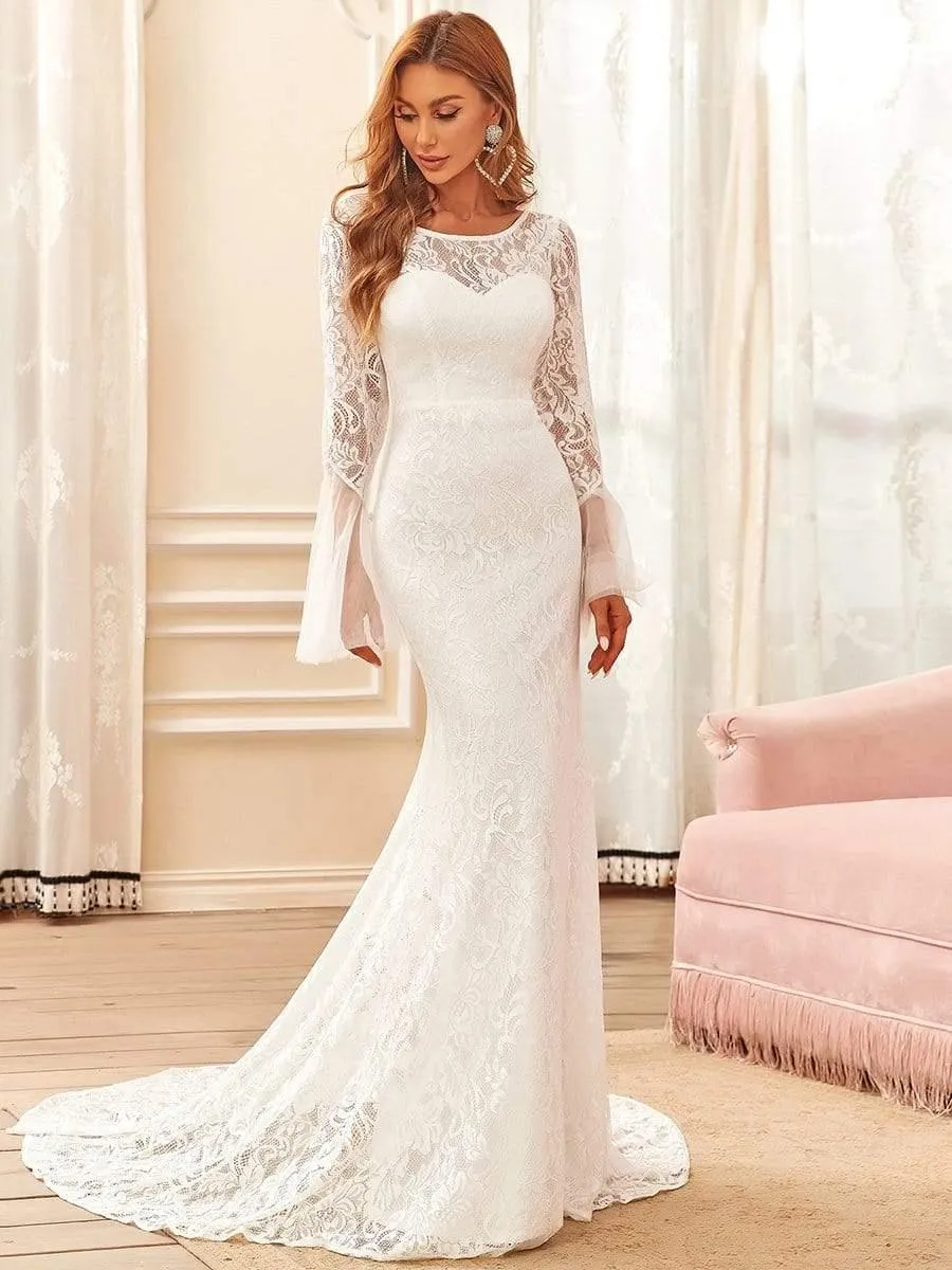 Robe de mariée romantique en dentelle sirène à dos en V