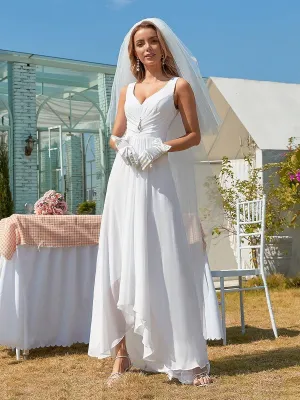 Robe de mariée simple en mousseline avec décolleté en V et ourlet asymétrique(Vente finale)