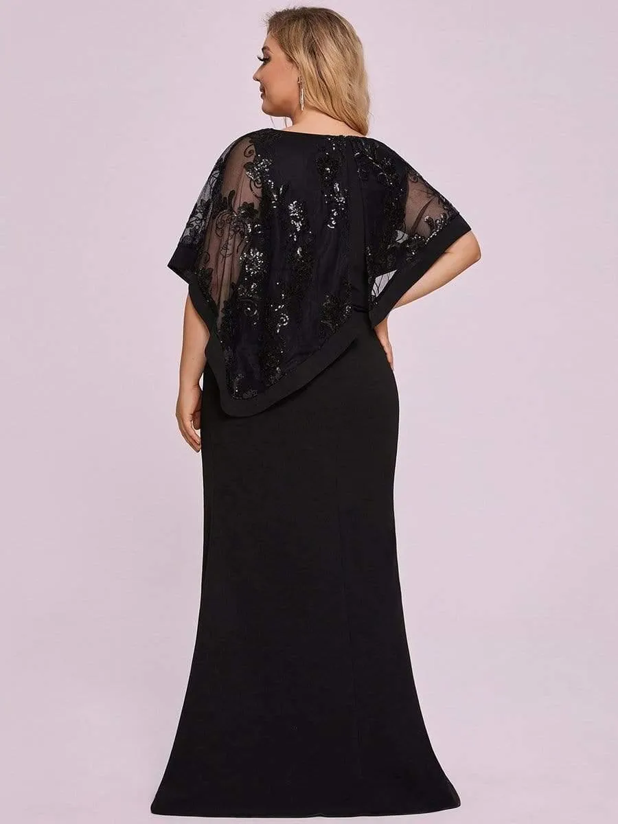 Robe de Mère de Mariée Asymétrique Cape Paillettes Grande Taille