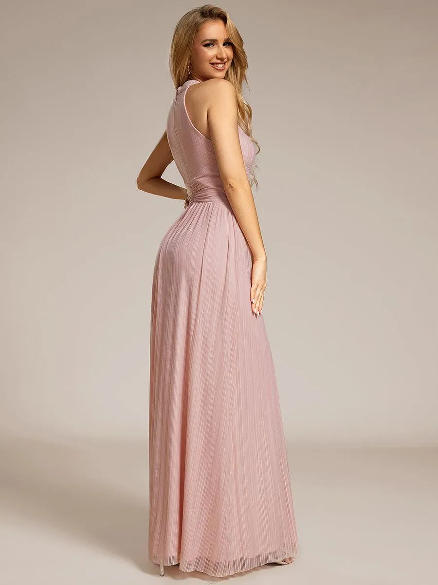 Robe de soirée formelle scintillante à col licou avec silhouette trapèze