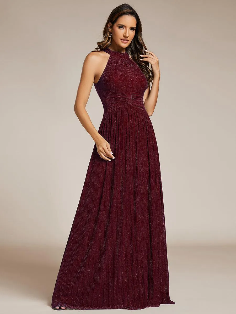 Robe de soirée formelle scintillante à col licou avec silhouette trapèze