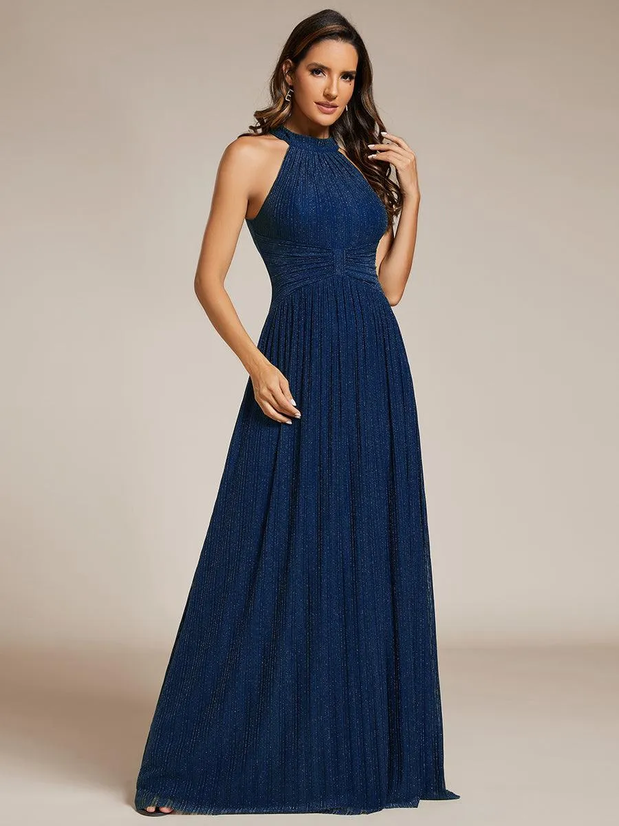 Robe de soirée formelle scintillante à col licou avec silhouette trapèze