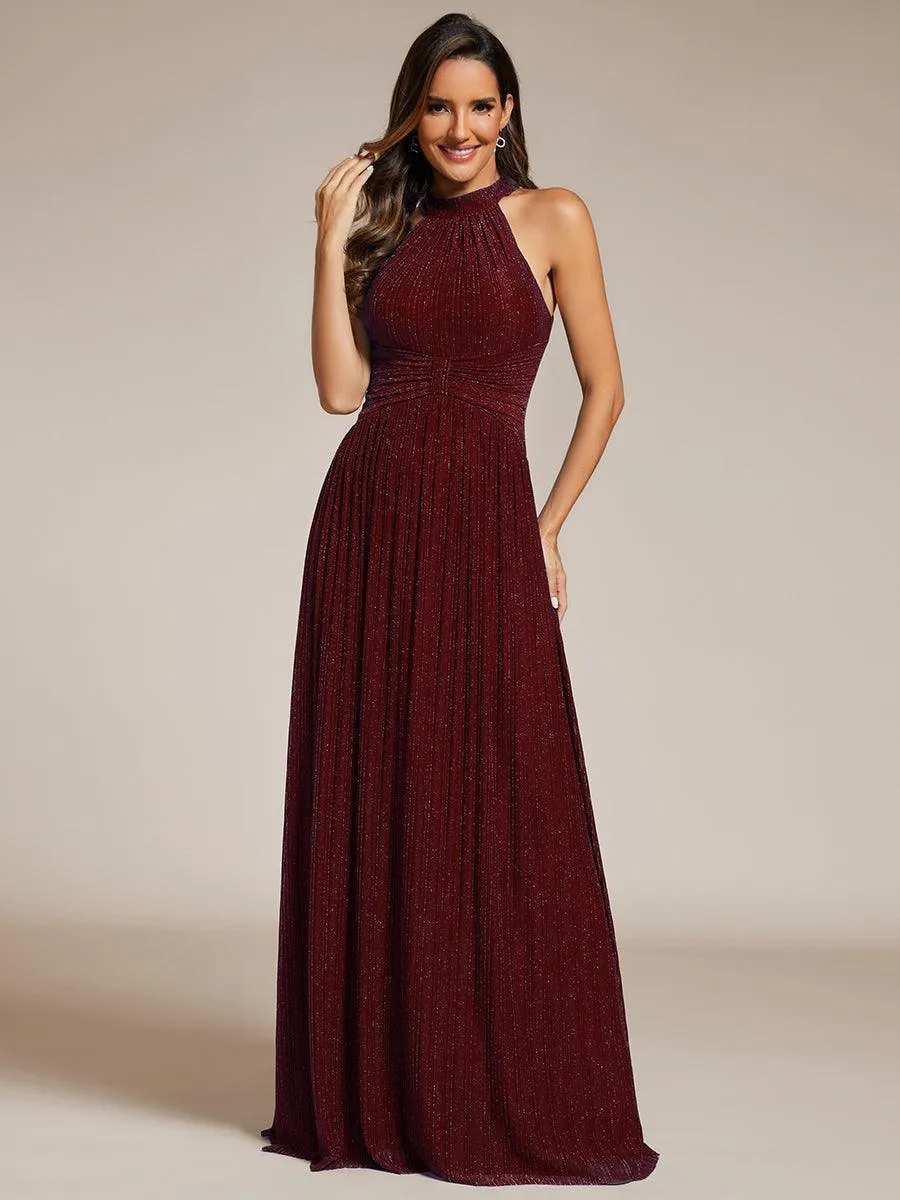 Robe de soirée formelle scintillante à col licou avec silhouette trapèze