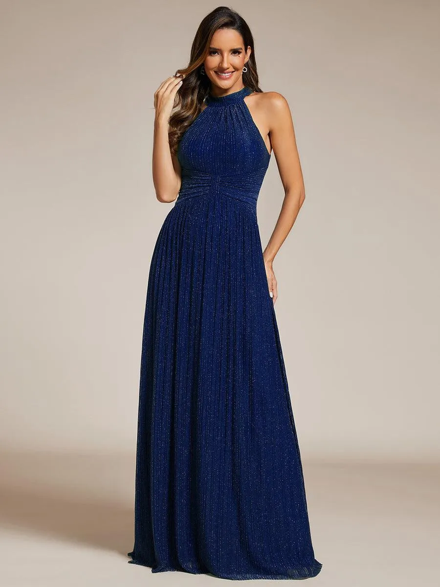 Robe de soirée formelle scintillante à col licou avec silhouette trapèze