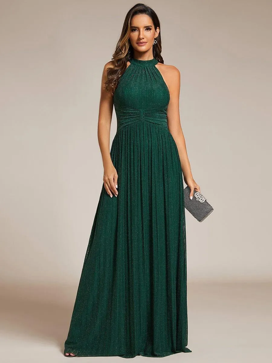 Robe de soirée formelle scintillante à col licou avec silhouette trapèze
