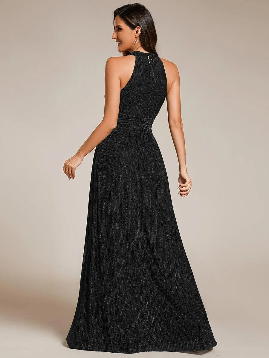 Robe de soirée formelle scintillante à col licou avec silhouette trapèze