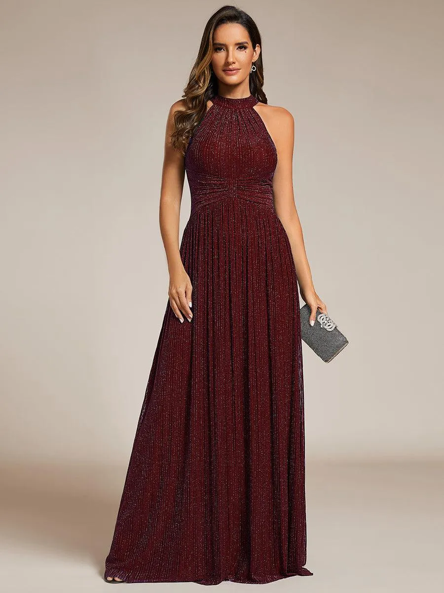 Robe de soirée formelle scintillante à col licou avec silhouette trapèze
