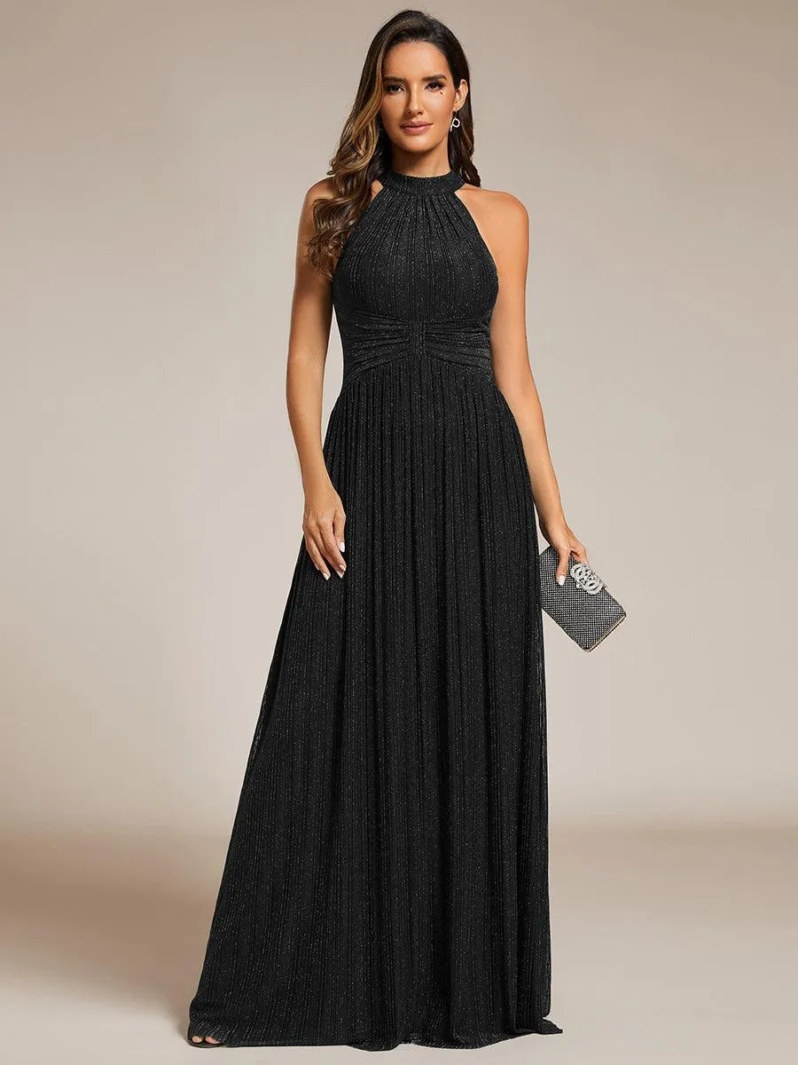 Robe de soirée formelle scintillante à col licou avec silhouette trapèze