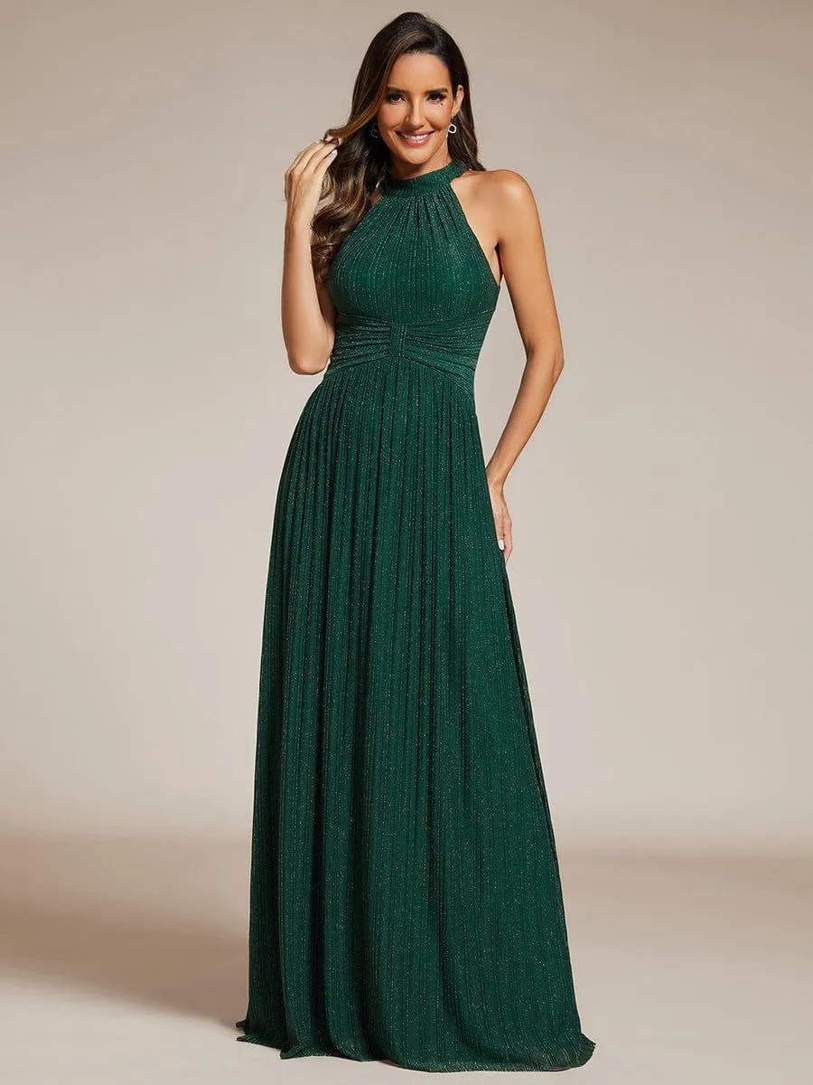 Robe de soirée formelle scintillante à col licou avec silhouette trapèze