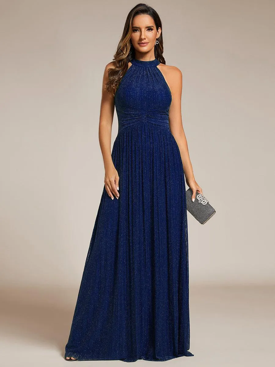 Robe de soirée formelle scintillante à col licou avec silhouette trapèze