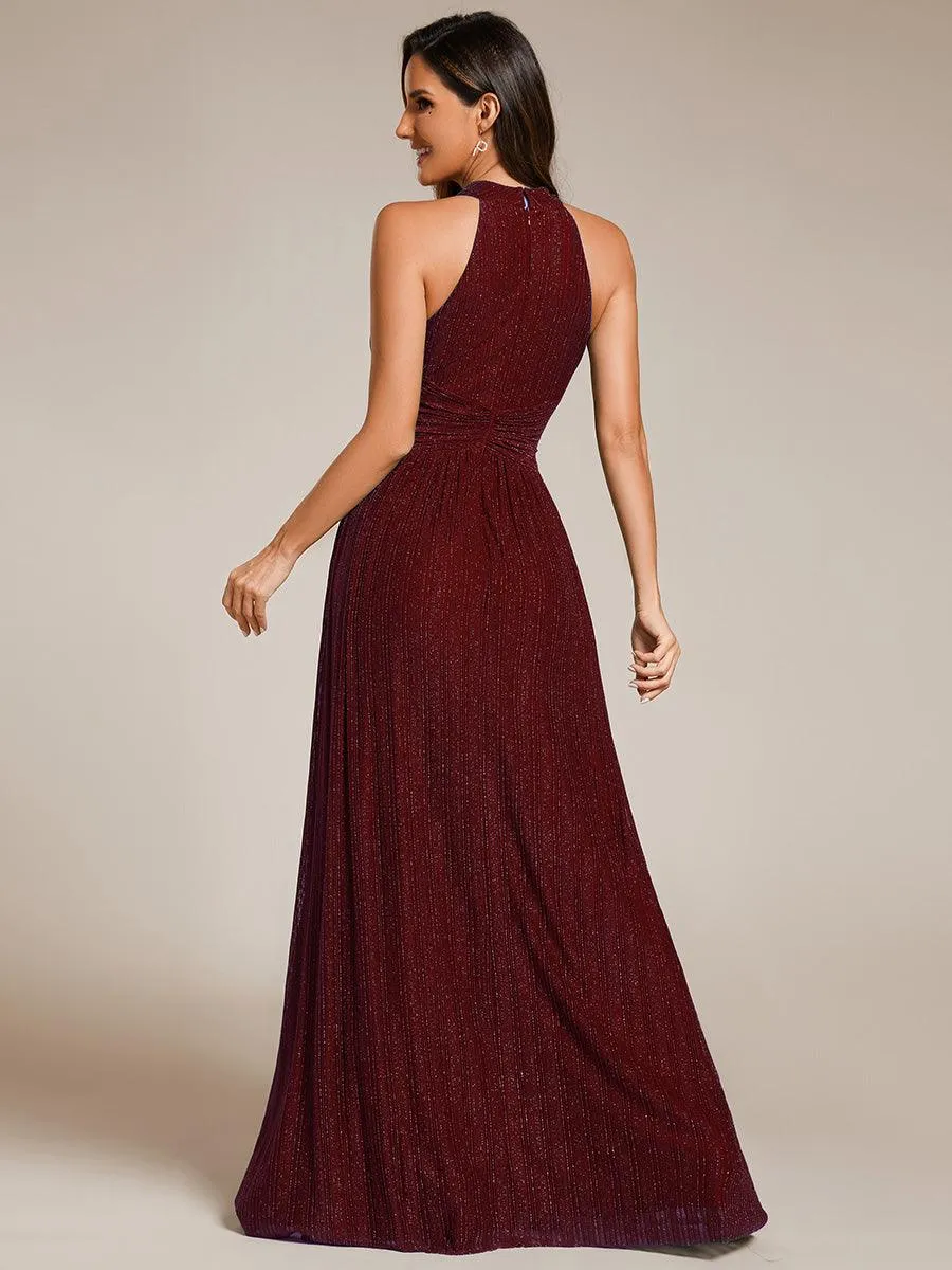 Robe de soirée formelle scintillante à col licou avec silhouette trapèze