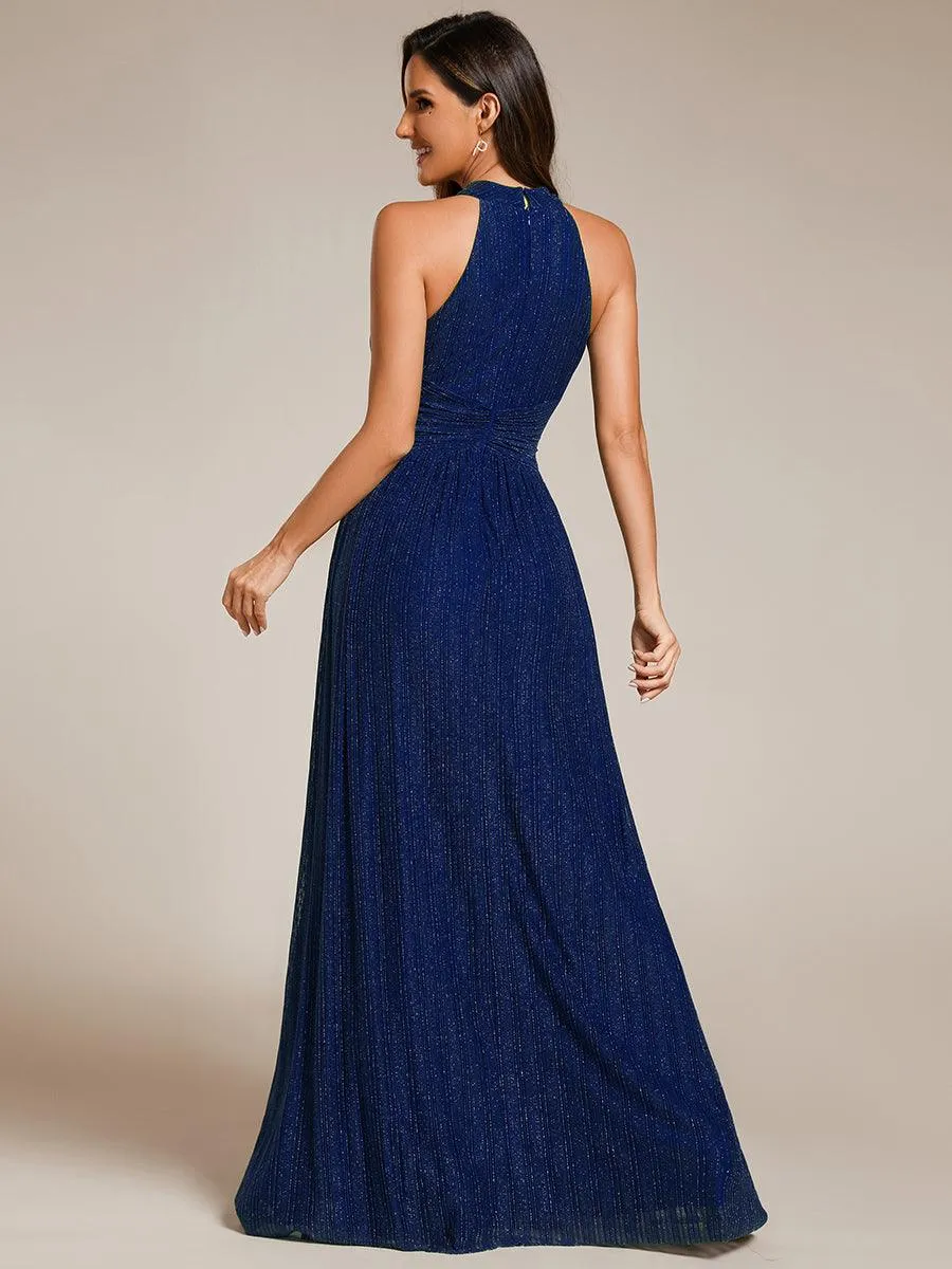 Robe de soirée formelle scintillante à col licou avec silhouette trapèze