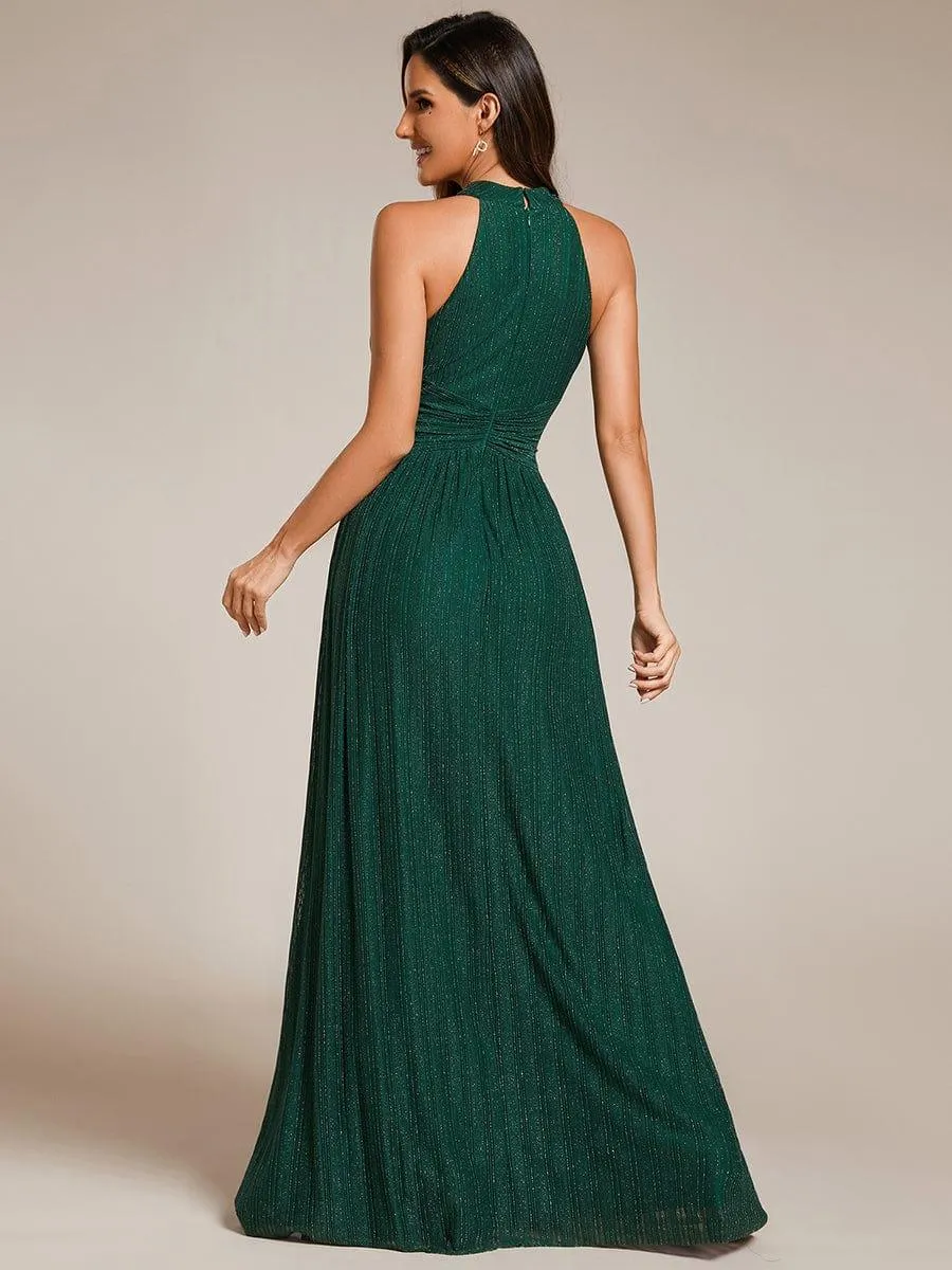 Robe de soirée formelle scintillante à col licou avec silhouette trapèze