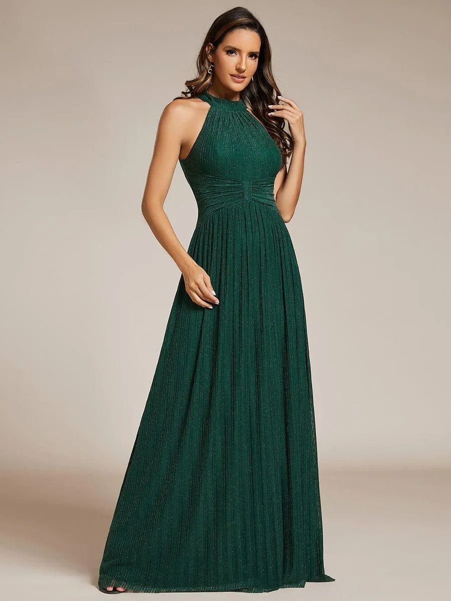 Robe de soirée formelle scintillante à col licou avec silhouette trapèze