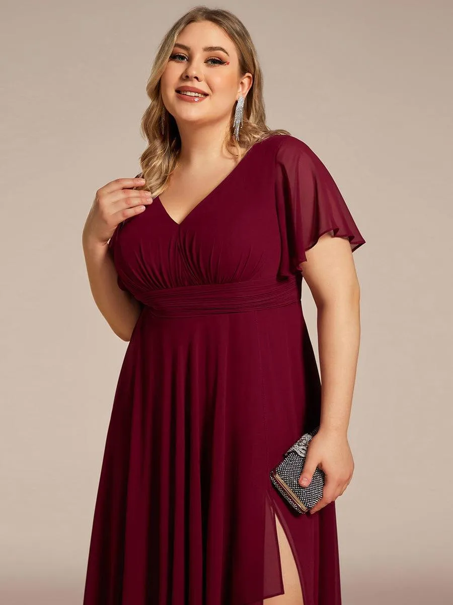 Robe de soirée Grande taille mousseline Manches volantées et à volants
