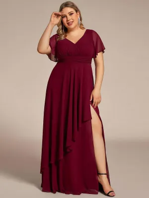 Robe de soirée Grande taille mousseline Manches volantées et à volants
