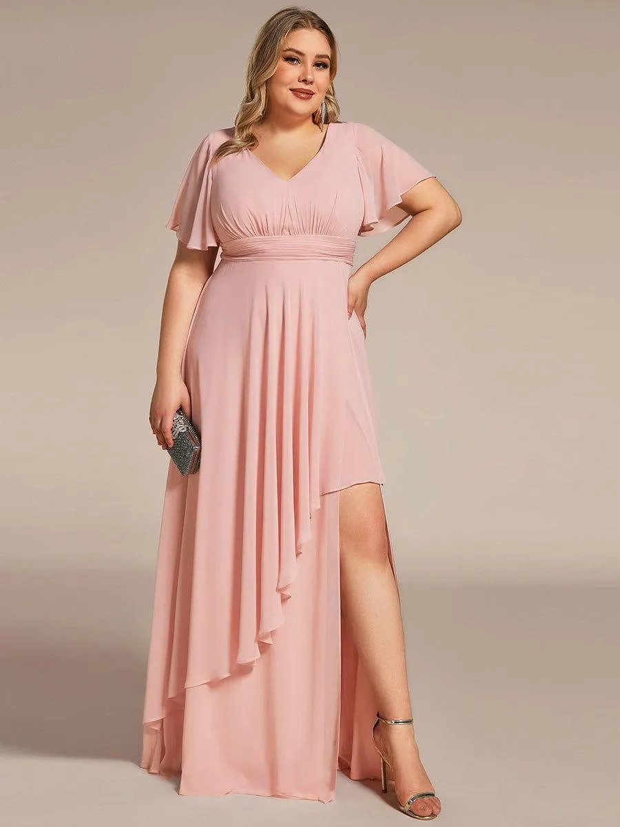 Robe de soirée Grande taille mousseline Manches volantées et à volants