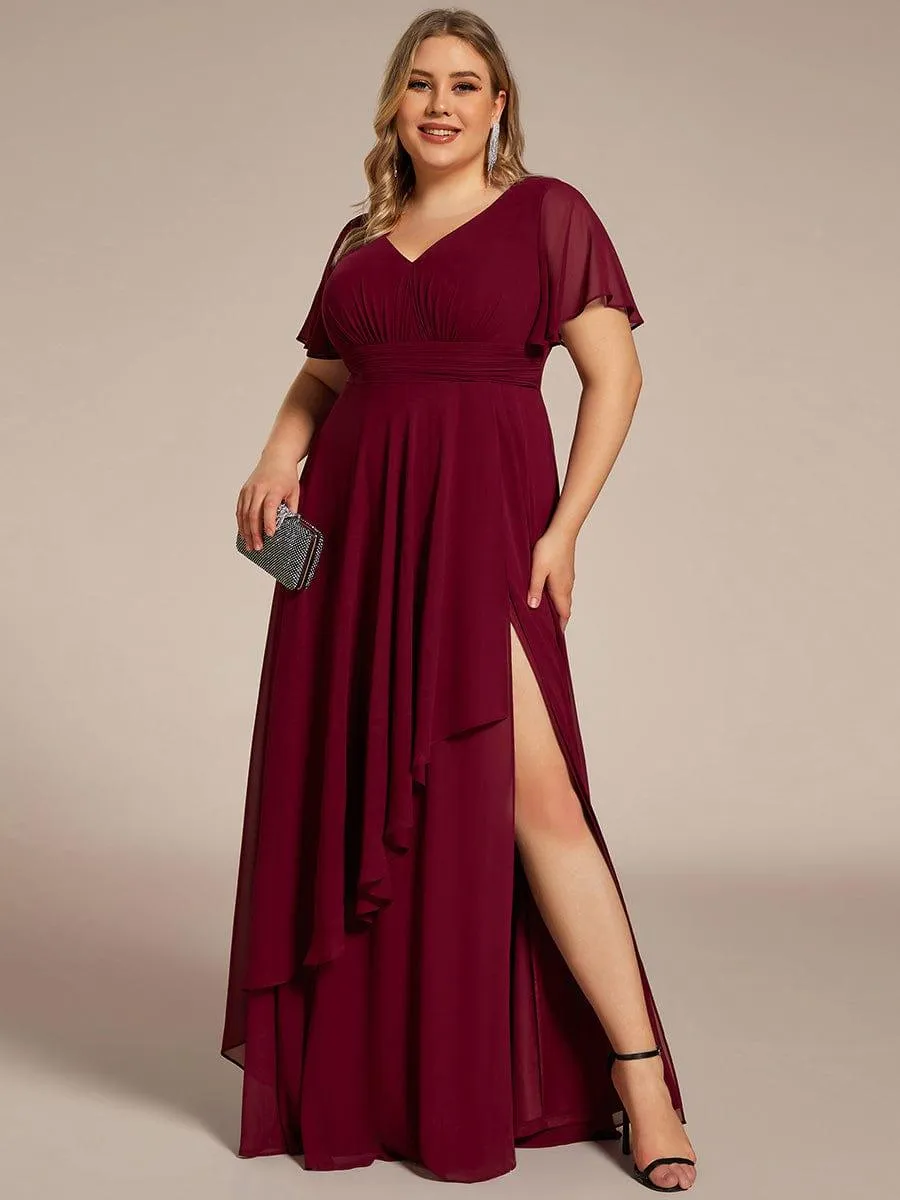 Robe de soirée Grande taille mousseline Manches volantées et à volants