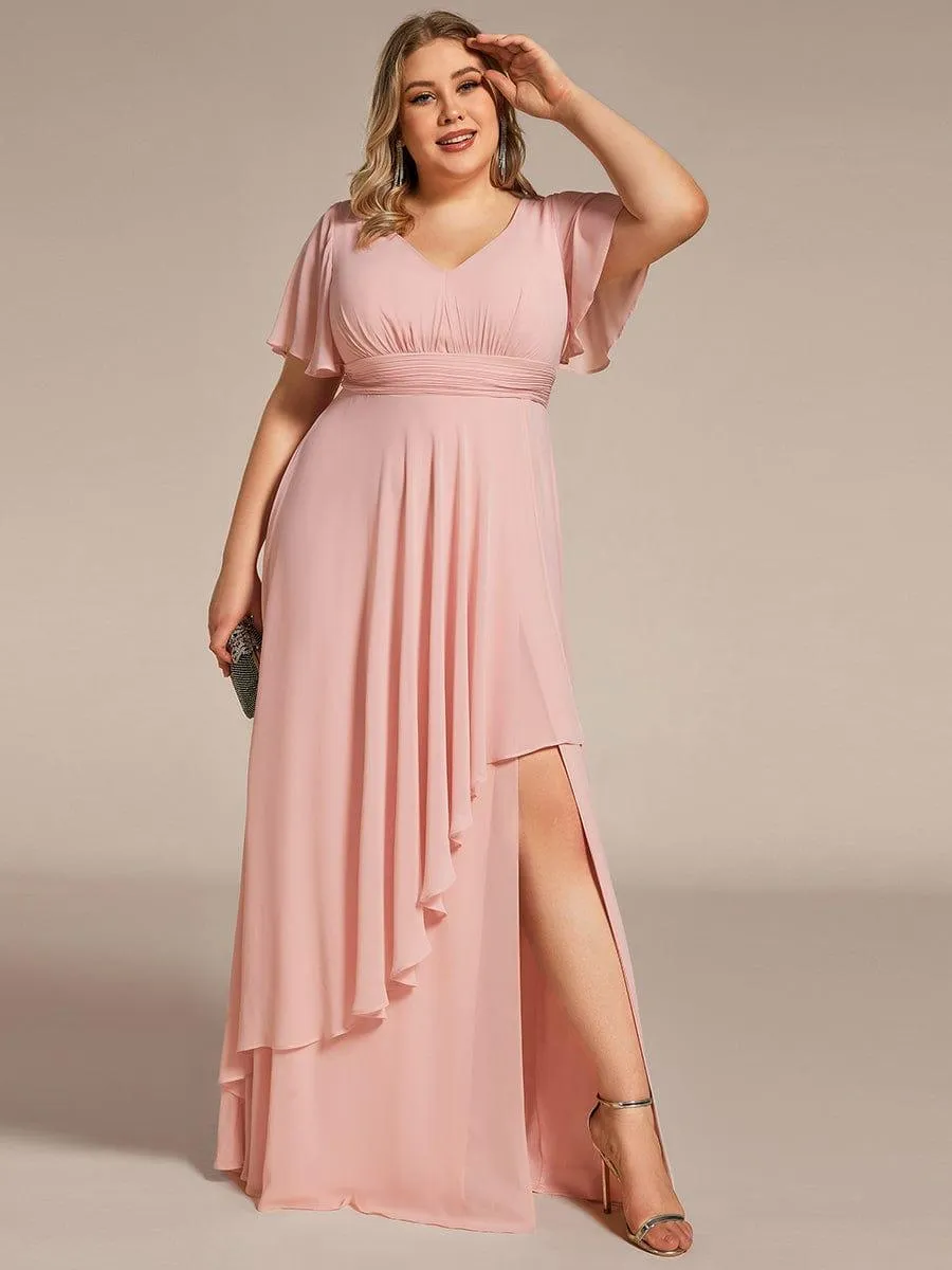 Robe de soirée Grande taille mousseline Manches volantées et à volants