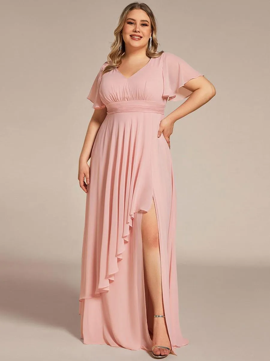 Robe de soirée Grande taille mousseline Manches volantées et à volants