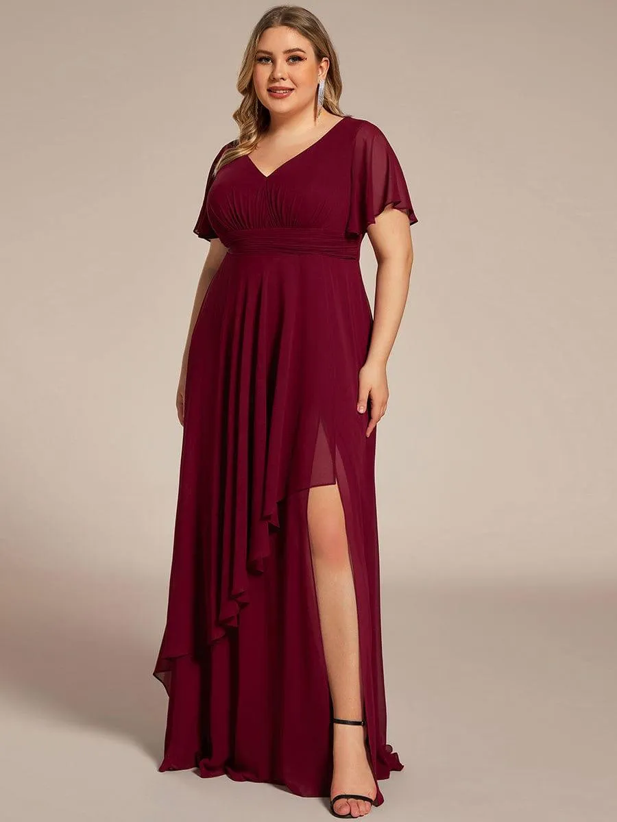 Robe de soirée Grande taille mousseline Manches volantées et à volants