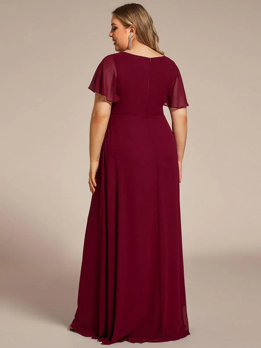 Robe de soirée Grande taille mousseline Manches volantées et à volants