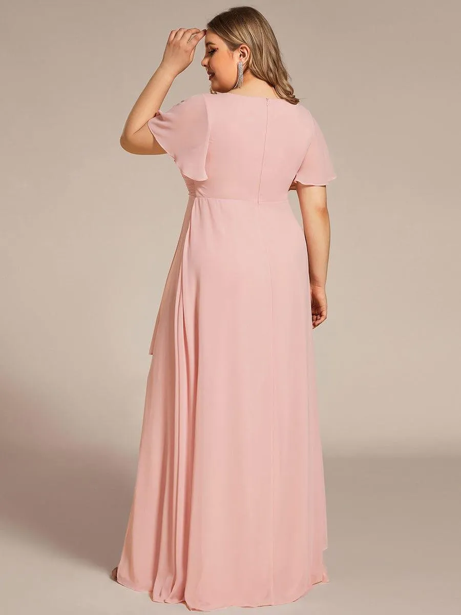 Robe de soirée Grande taille mousseline Manches volantées et à volants