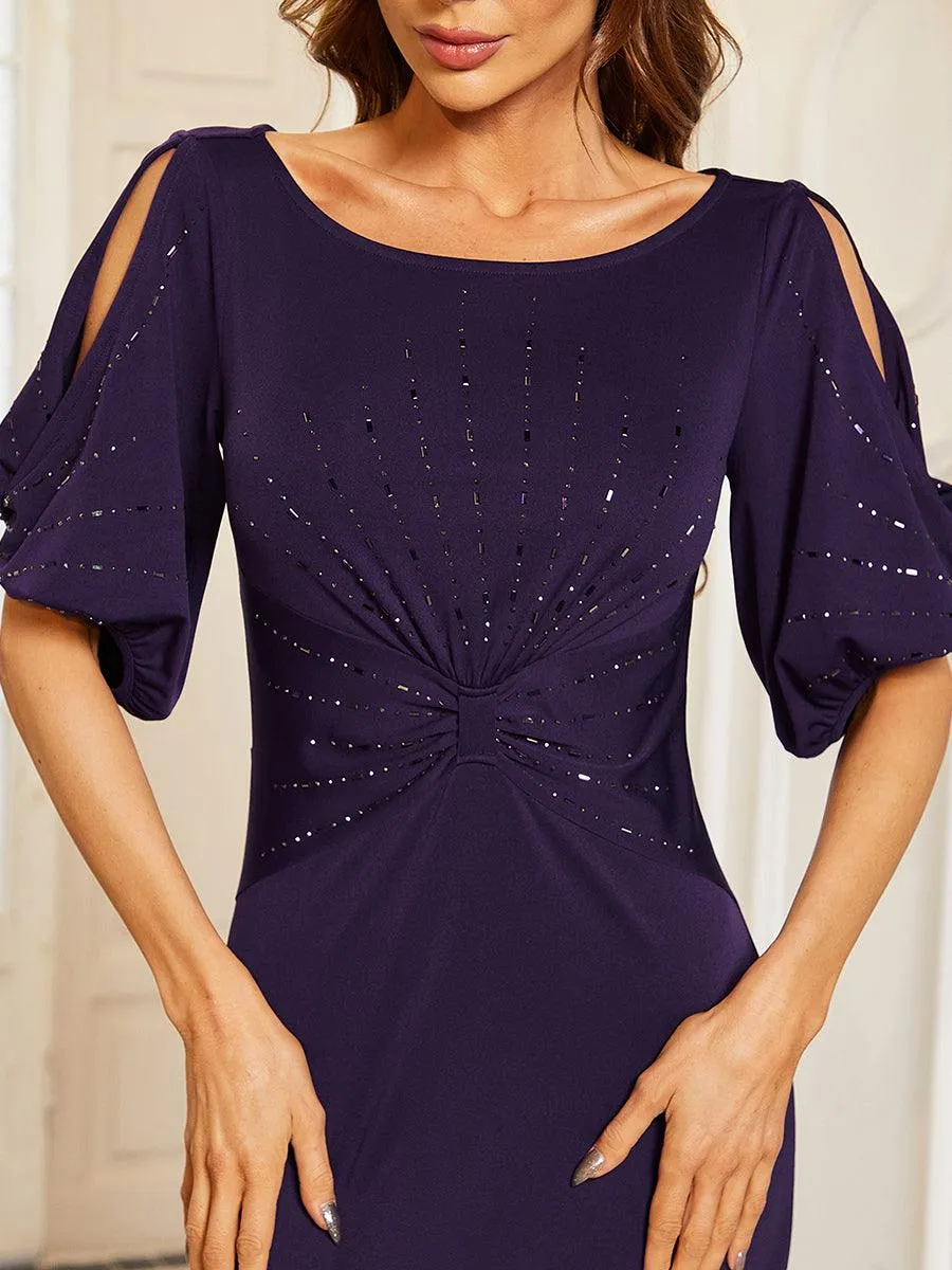 Robe de Soirée Longue Chic à Col Rond et Demi Manches