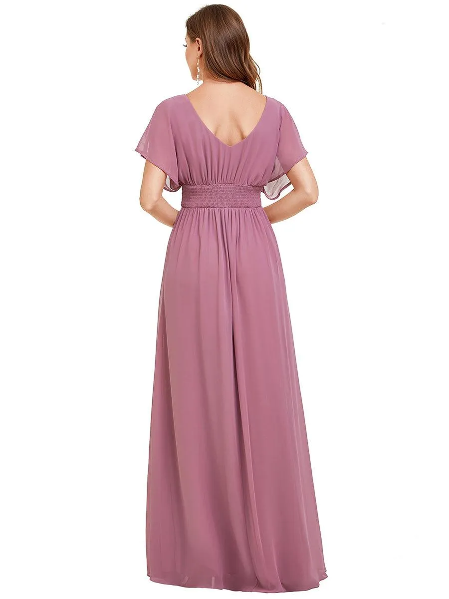 Robe de soirée longue en mousseline de soie à taille empire coupe A