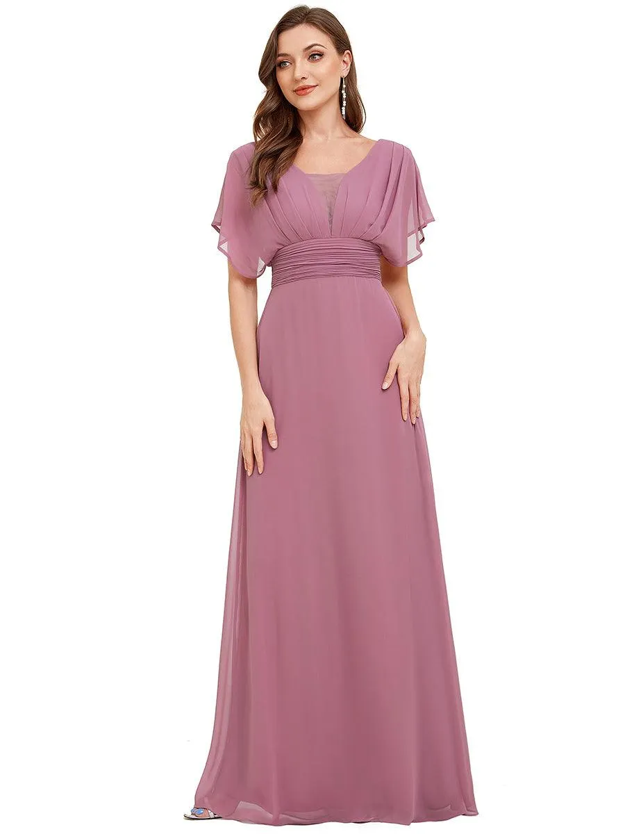 Robe de soirée longue en mousseline de soie à taille empire coupe A