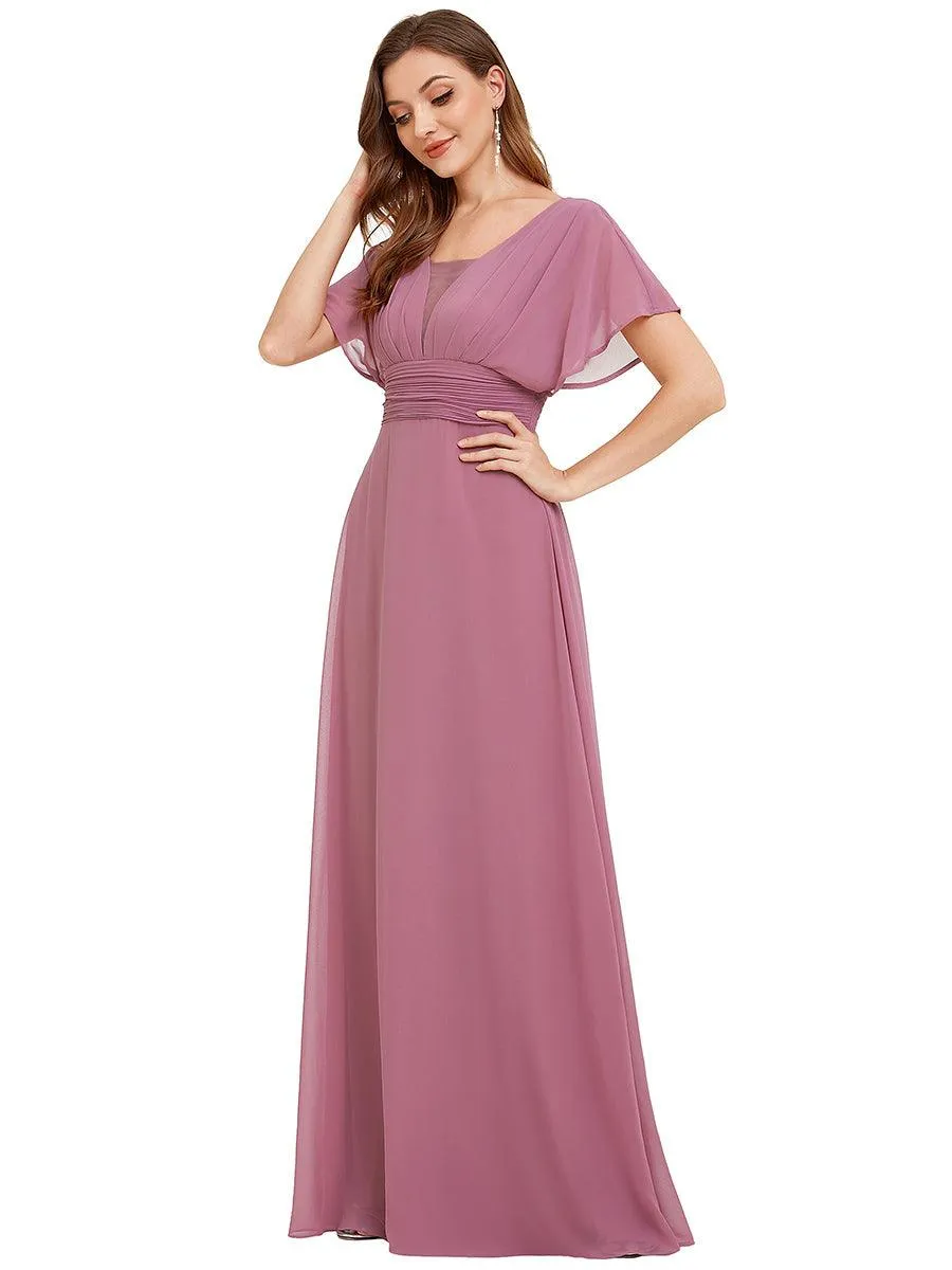 Robe de soirée longue en mousseline de soie à taille empire coupe A