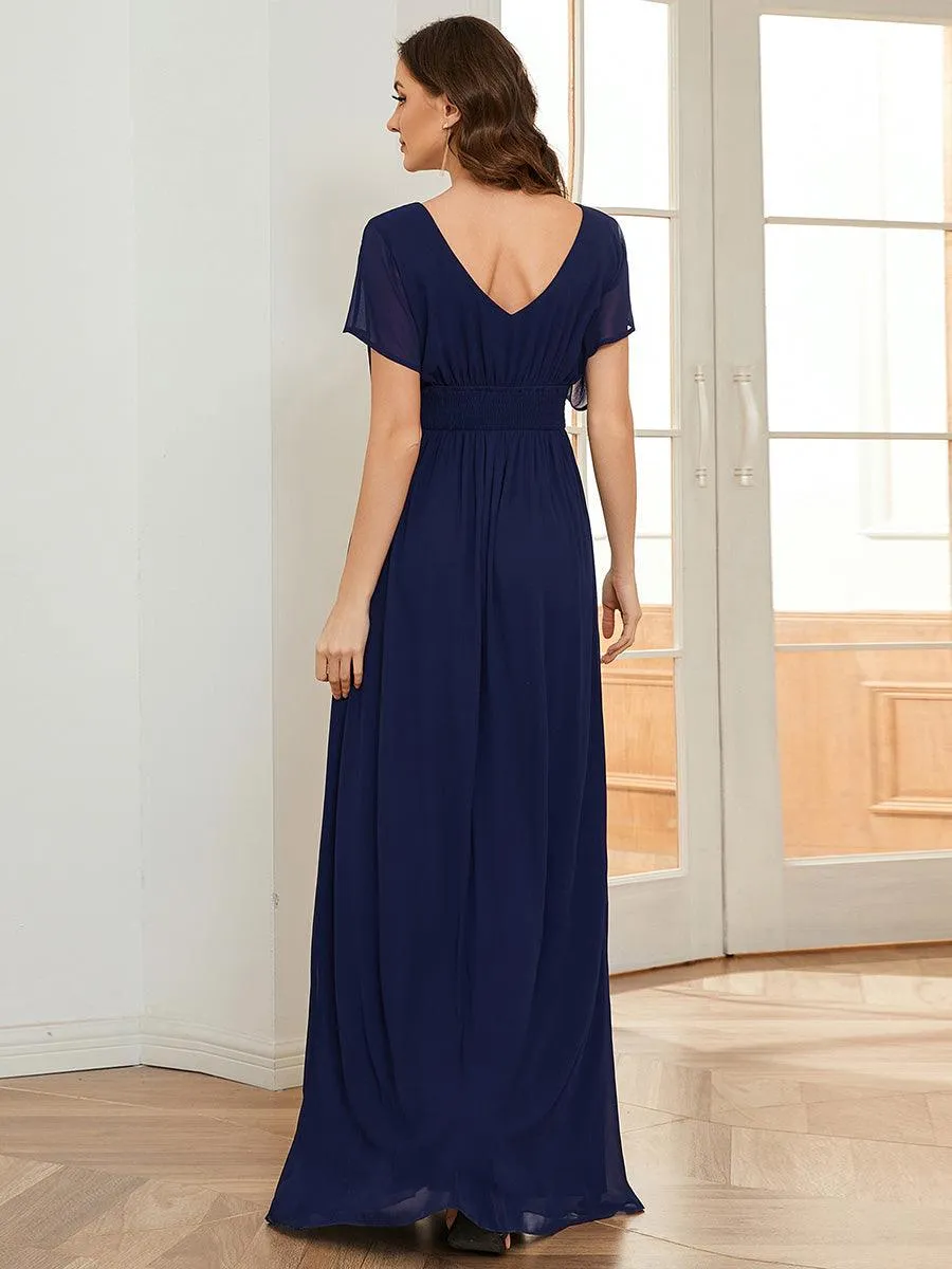 Robe de soirée longue en mousseline de soie à taille empire coupe A