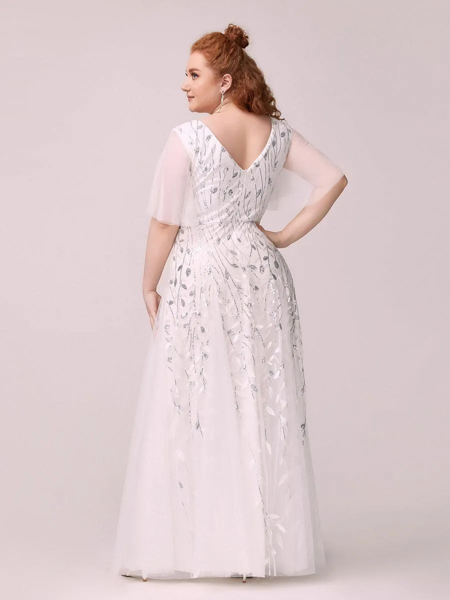Robe de Soirée Longue Romantique et Scintillante à Col V et Pailletes